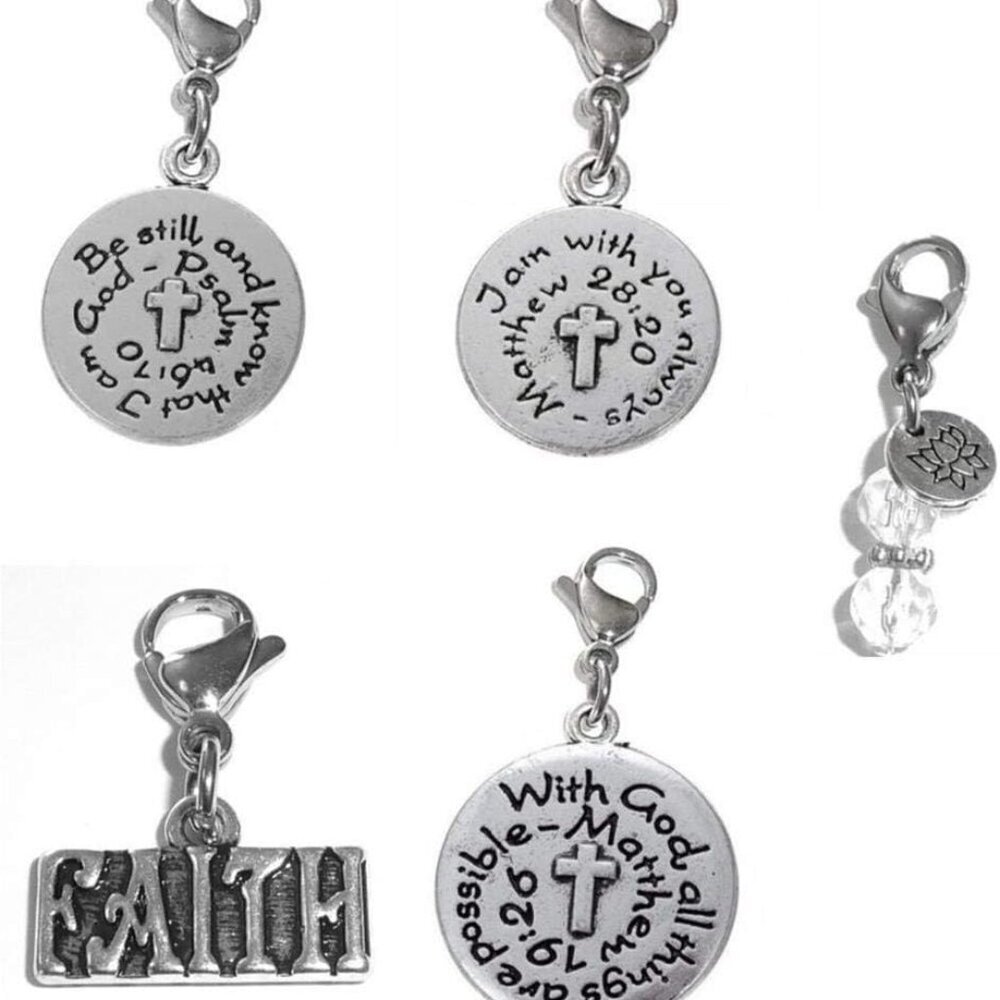 Set Of 4 Clip On Charms, Build Your Own Bracelet, Bag, Purse, Handbag, Message,